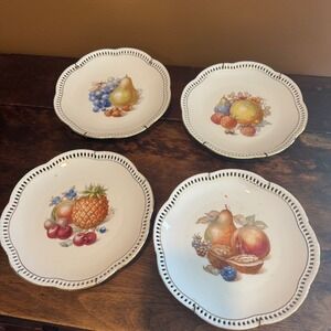 Schumann Arzberg Germany Fruit Plates Set Of 4 Pierced Border Wall Decor